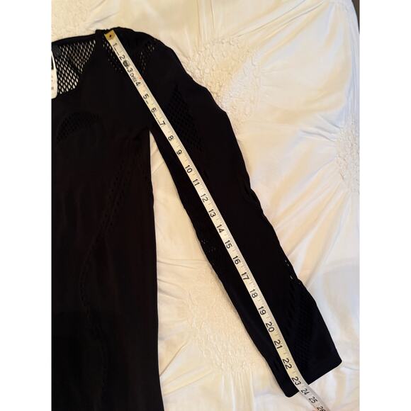 McQ Alexander McQueen Midi Dress Sz L Black Mesh Cutout Knit Bodycon Long Sleeve - Picture 14 of 15